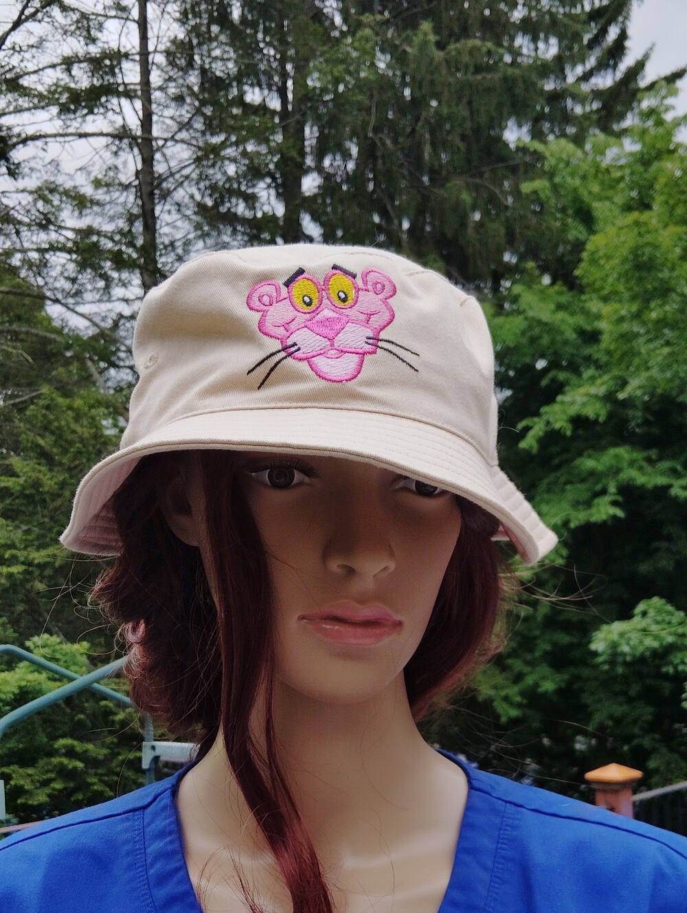 Pink Panther Embroidered Cream Bucket Hat - Women's / Unisex Accessories One Siz